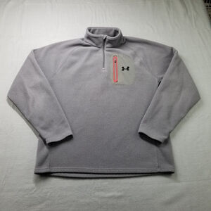 Under Armour 1/4 Zip Fleece Sweater Size L Gray Pullover Logo